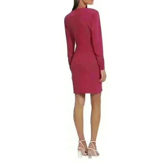 Donna Morgan Long Sleeve V-Neck Midi Dress with Faux Pockets in Fuschia Size 14 - Picture 3 of 8
